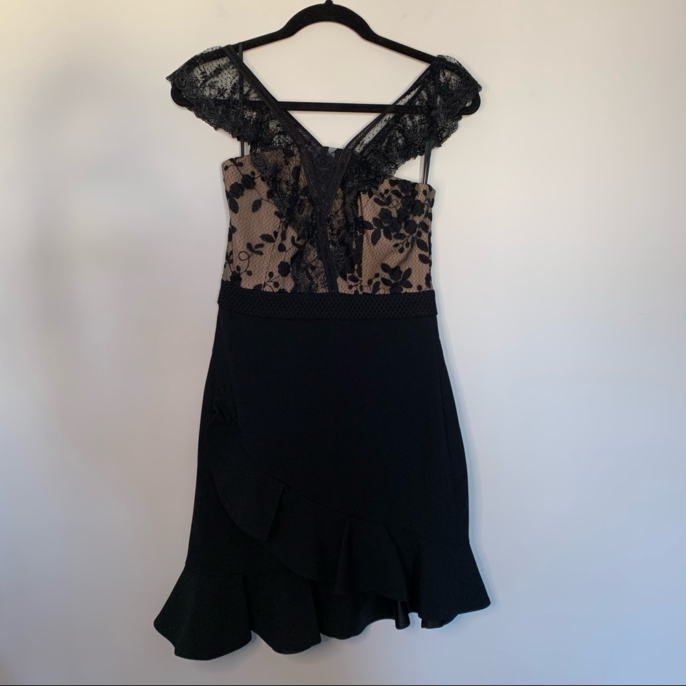 Three Floor Black Nude Lace Cocktail Dress 4